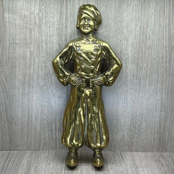 VTG Sheffield Solid Brass Dutch Boy and Girl Cast Iron Pair Andirons Gold - Picture 3 of 10